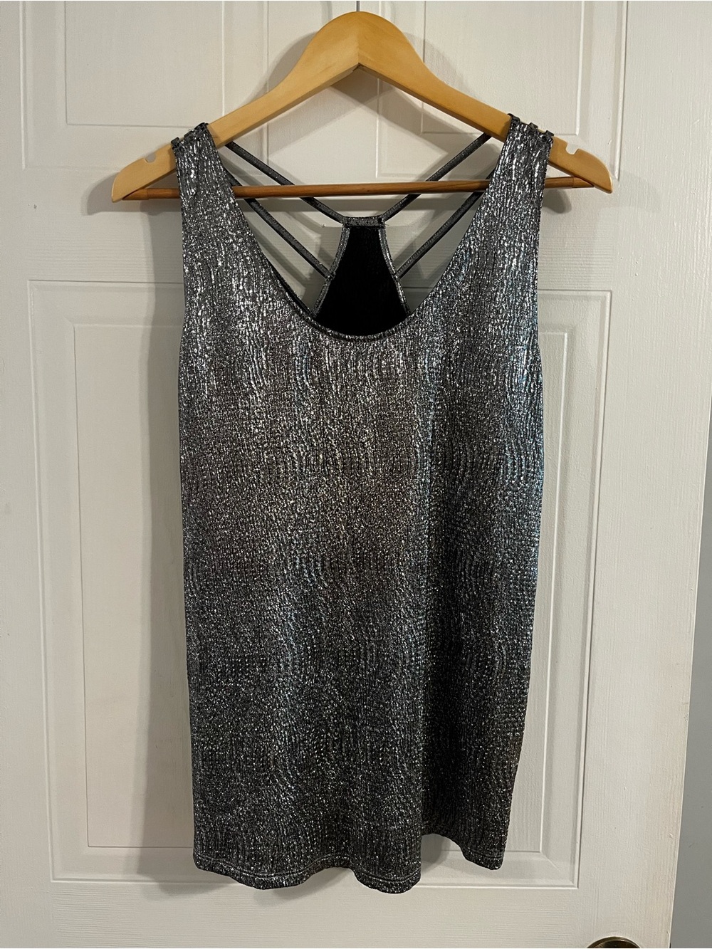 VINTAGE METALLIC SILVER TANK WITH STRAPPY BACK - SIZE XL